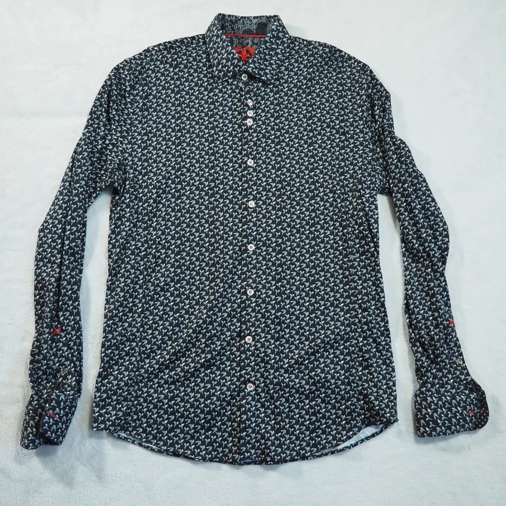 Au Noir Sz 3 (M) Men's Casual Black Patterned Button-Down Shirt 100% Cotton - Picture 3 of 12